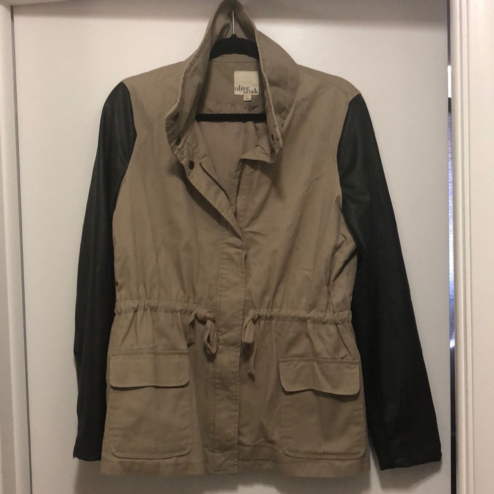 Olive & Oak Jacket w/ drawstring/zipper, pleather